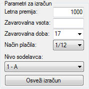 Parametri za izračun