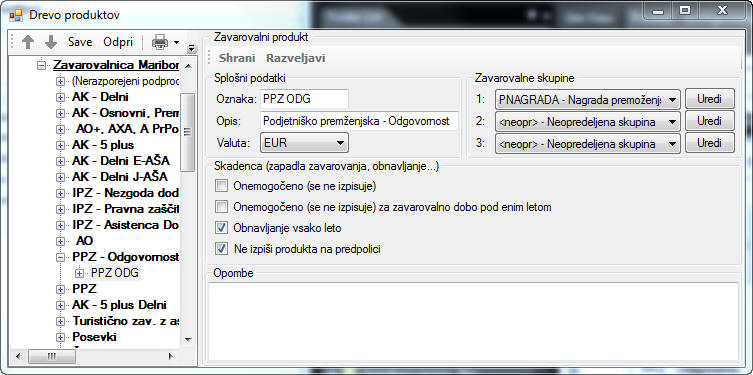 Drevo produktov, zavarovalni produkt