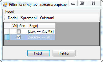 Filter prilagojenega poročila