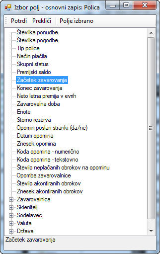 Izbor podatka za filtriranje