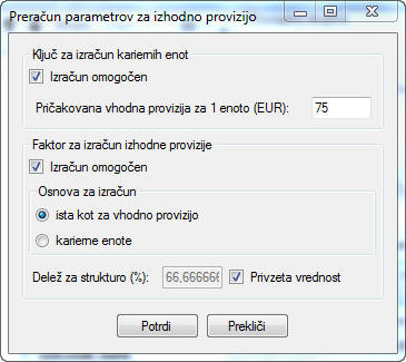 Izračun parametrov za izhodno provizijo