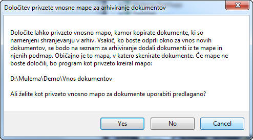 Mulema, arhiviranje dokumentov, vnosna mapa